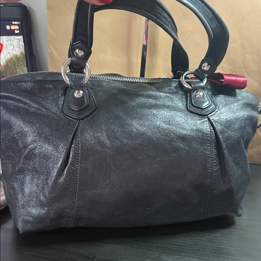 Coach Poppy Legacy Satchel Black Metallic Leather Bag - Picture 10 of 15